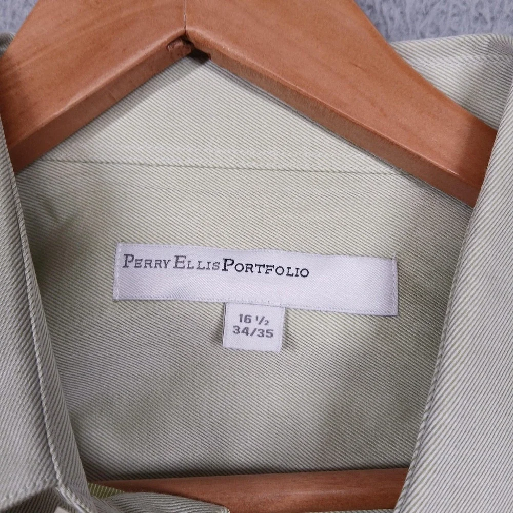 Perry Ellis Portfolio Shirt Mens 16.5 34/35 Light Green Button Down Dress Pocket
